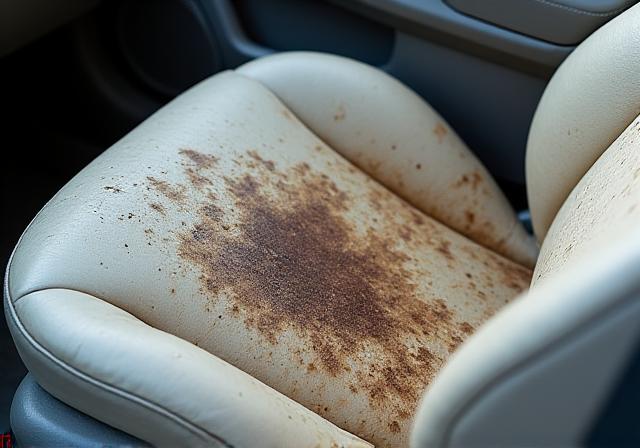 오염이 심했던 자동차 실내 시트의 전후 비교 사진 - 이전 상태